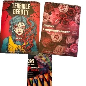 2 Coloring Books Calming Stress Relaxation Relief Flowers Beauty Designs Easter